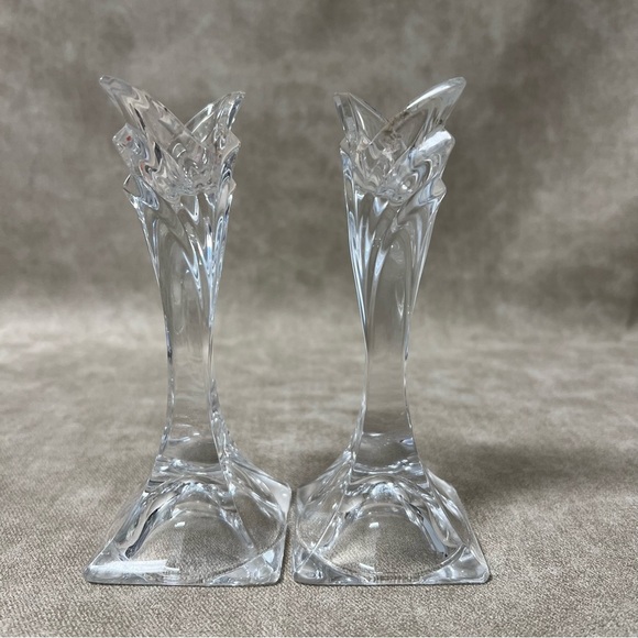 Mikasa Other - MIKASA Slovenia Lead Crystal Candlestick Art Deco Holder 5 1/2" SET of 2